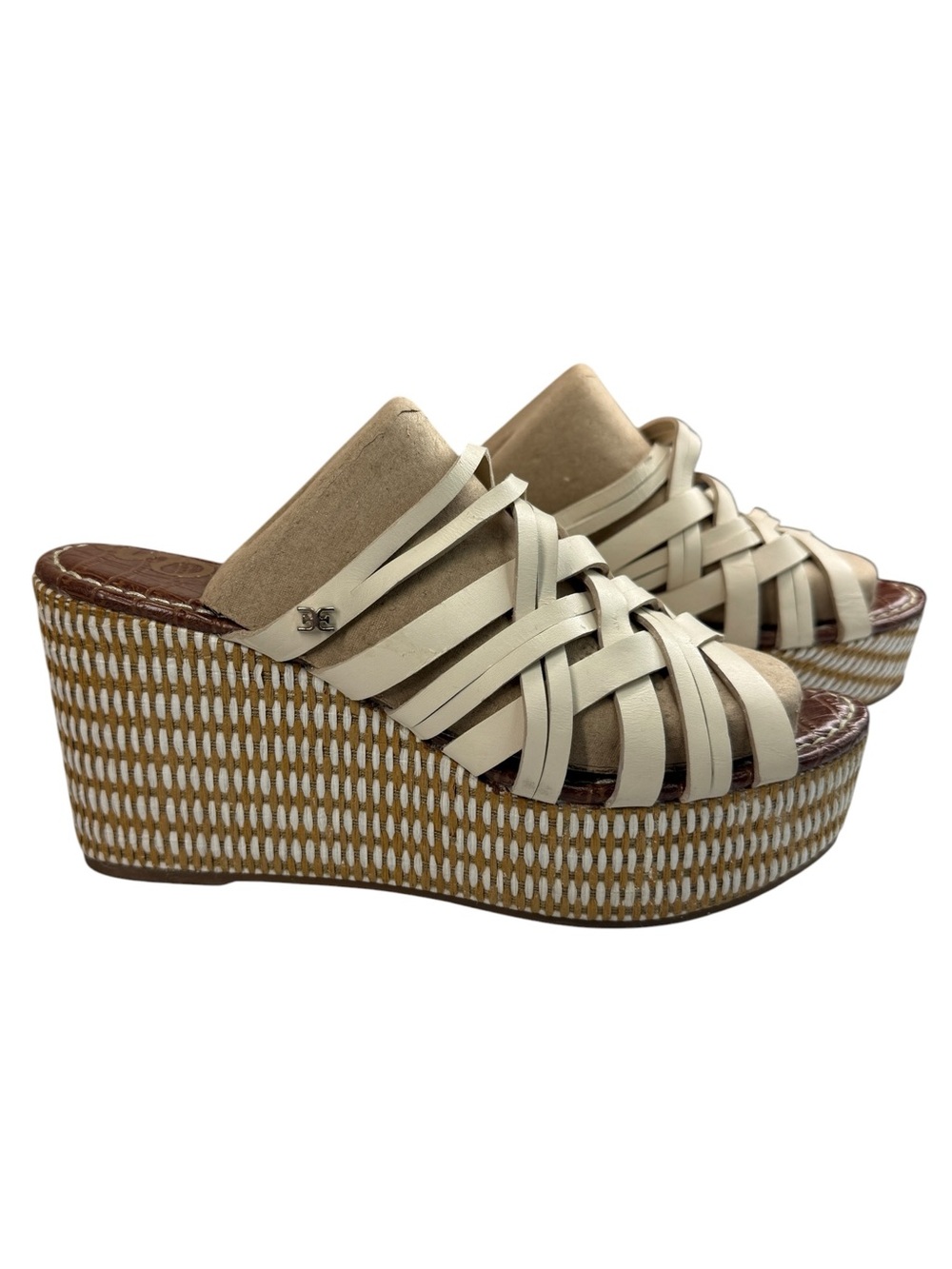 Sam Edelman Devon Ivory Leather Strappy Platform Wedge Sandals 9M - Picture 5 of 16